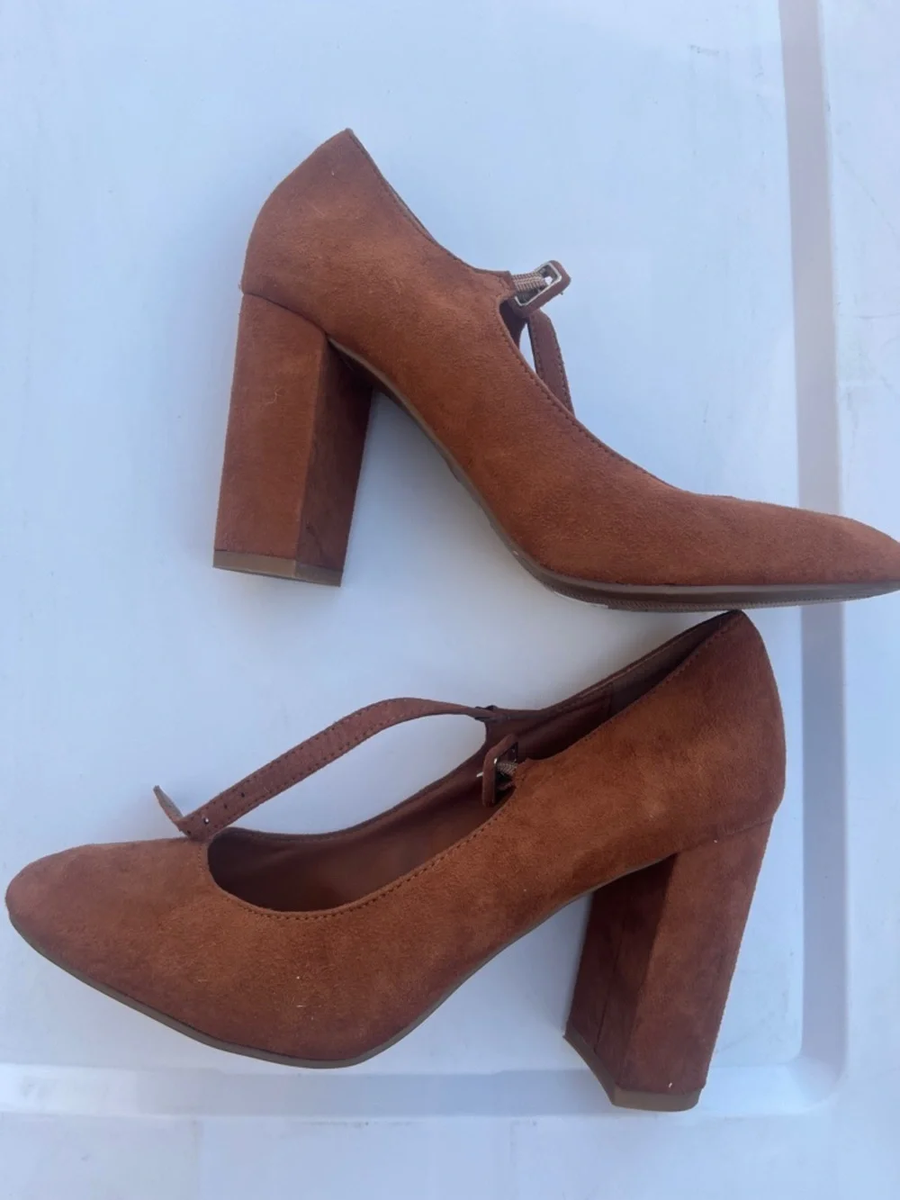 BAMBOO Caramel Heeled Faux Suede Shoes